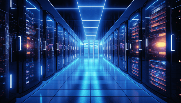 Futuristic server room representing top KVM VPS providers
