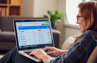 Woman using laptop with financial software