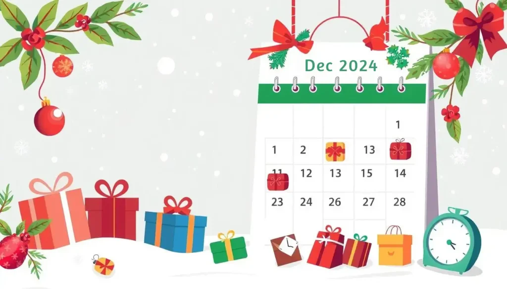 December 2024 calendar with holiday decorations.