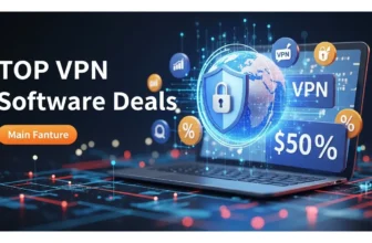 Promotional graphic for discounted VPN software deals.