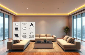 Modern living room with smart home features.