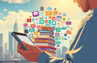 Person using smartphone with floating app icons