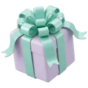 Purple gift box with green ribbon bow