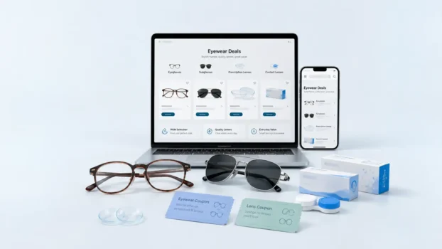 Eyewear deals website on laptop and smartphone